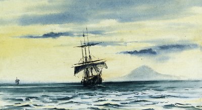 The last sight of Mount Discovery: SS. Morning and Terra Nova following the Discovery out of McMurdo Strait, Feb. 19, 1904 Midnight by Edward Adrian Wilson