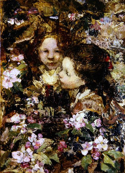 Two Girls Amongst Blossoms by Edward Atkinson Hornel