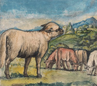Lamb and Oxen in a Pastoral Landscape by Edward Calvert