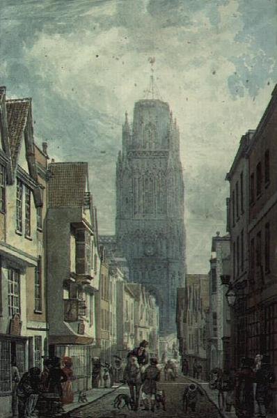 Redcliffe Street, Bristol, showing the Tower of the Church of St. Mary Redcliffe by Edward Cashin