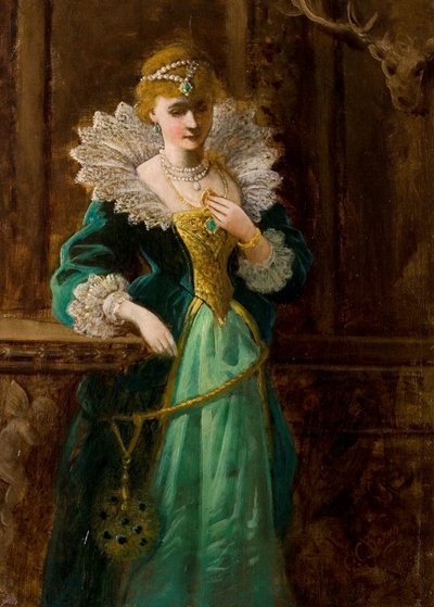 Amy Robsart Looking at the Portrait of Leicester, Late 19th Century by Edward Charles Barnes