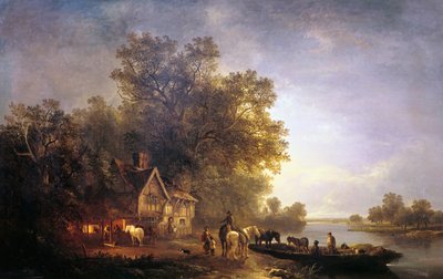River Landscape with Rustics and Horses by Edward Charles Williams