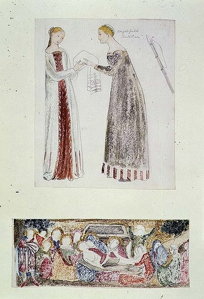 Two Maids, a Copy from The Birth of Mary by Giovanni da Milano by Edward Coley Burne Jones