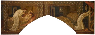 Cupid and Psyche - Palace Green Murals - Psyche Holding the Lamp Gazes on the Face of Sleeping Cupid and Psyche Abandoned by Edward Burne Jones