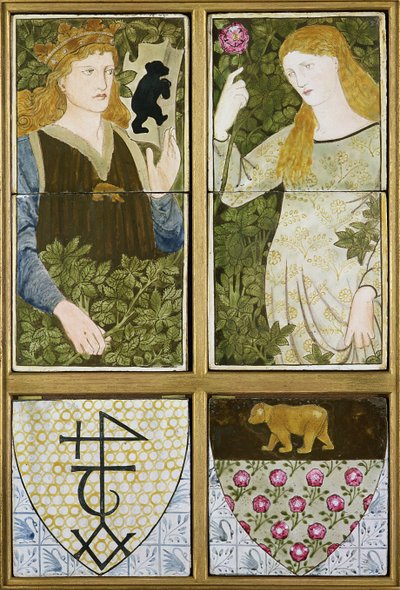 King Arthur and Queen Guinevere, Six Tile Panel by Edward Burne Jones