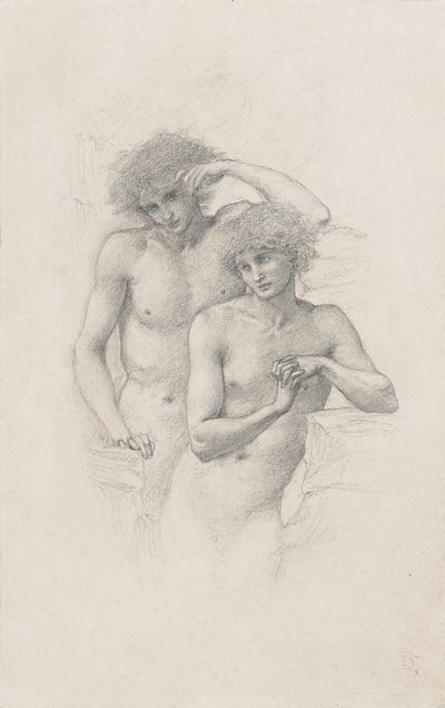 Study of two male nudes for "Arthur in Avalon" by Edward Burne Jones