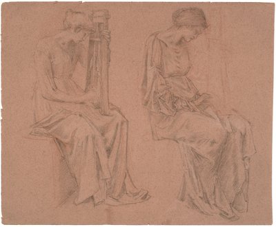 Two Studies of a Sitting Girl Playing a Zither by Edward Coley Burne Jones