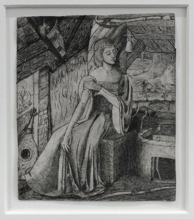 Unidentified Subject, Possibly Cupid’s Daughter by His Forge (c.1857) by Edward Coley Burne Jones
