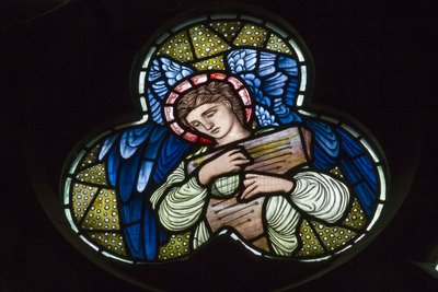 Wilden, All Saints, Morris & Co., Edward Burne-Jones, John Henry Dearle (1859-1932), Angels with Dulcimer, Angel Musicians by Edward Coley and Dearle John Henry  Burne Jones