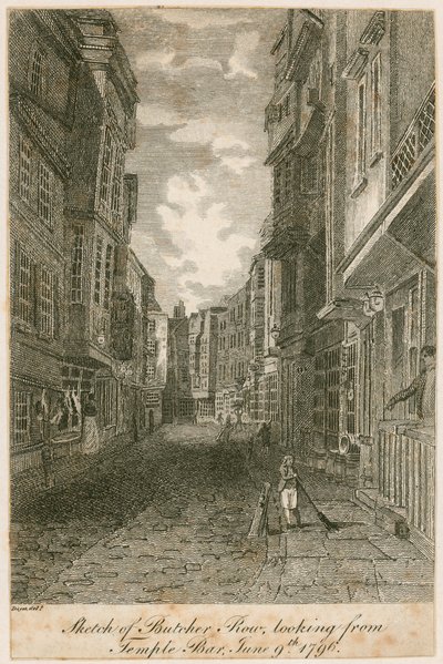 Sketch of Butcher Row, looking from Temple Bar, 9 June 1796 by Edward Dayes