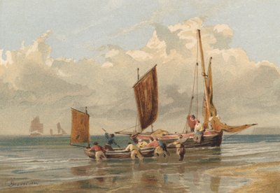 A Dead Calm, Brighton Fishing-Boats Going Off by Edward Duncan