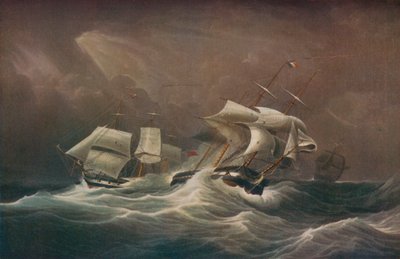 H.M.S. Indefatigable Engaging The French Droits-De-LHomme, 1797 by Edward Duncan