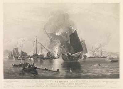 The Hon. E.I. Co. Iron Steam Ship Nemesis, with boats of Sulphur, Calliope, Larne and Starling, destroying the Chinese War Junks, in Anson