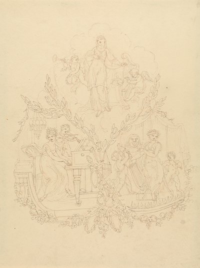 Female Figures and Putti Playing Musical Instruments by Edward Francis Burney