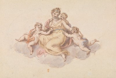 Mother and Children Seated on Cloud by Edward Francis Burney