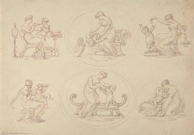 Six Studies of Mother and Daughter Playing by Edward Francis Burney