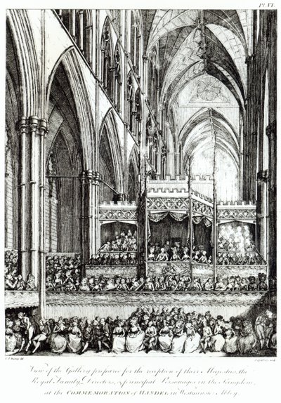 View of the Gallery Prepared for the Reception of Their Majesties the Royal Family, Directors and Principal Personages in the Kingdom at the Commemoration of Handel in Westminster Abbey, engraved by Joh by Edward Francis Burney