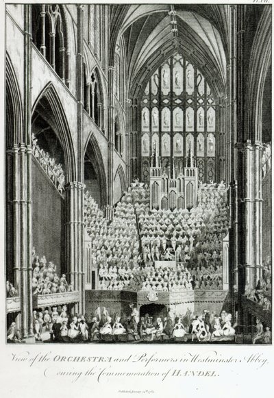 View of the Orchestra and Performers in Westminster Abbey, during the Commemoration of Handel, published by Charles Burney, 1785 by Edward Francis Burney