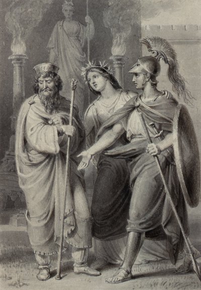 Warrior accompanied by a woman addressing a Priest in the Precincts of a Temple by Edward Francis Burney
