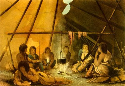 Interior of a Cree Indian Tent, 1820, 1946 by Edward Francis Finden