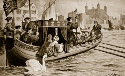 Catherine Howard is conveyed to the tower, illustration from 