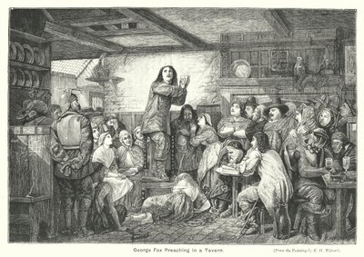 George Fox Preaching in a Tavern (engraving) by Edward Henry (after) Wehnert