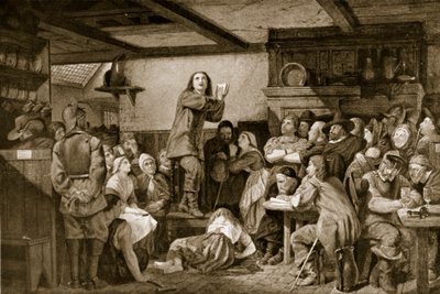 George Fox preaching in a tavern, c.1650 by Edward Henry Wehnert
