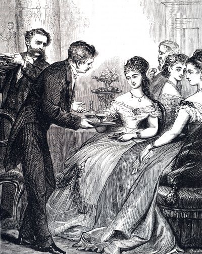 Engraving Depicting a Gentleman Handing a Lady a Dish of Jelly at a Supper by Edward Hughes
