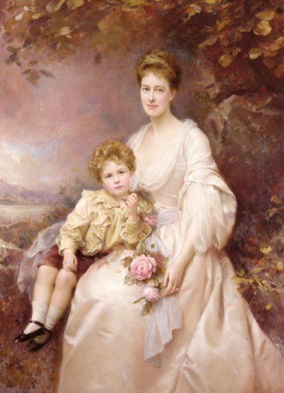 Portrait of Laura Gwendolen Gascoigne and her son Alvary by Edward Hughes