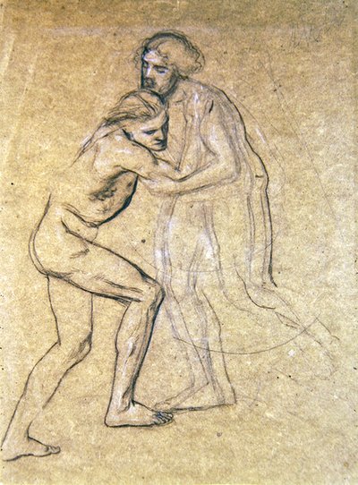 Study of Two Nude Males Embracing for The Prodigal