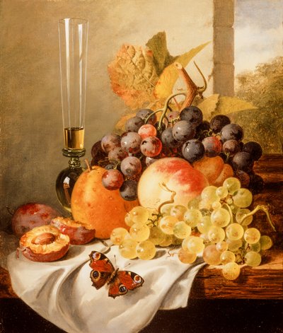 Fruit on a Draped Ledge with a Red Admiral by Edward Ladell