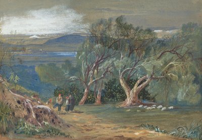 A distant view of Corfu from Viros by Edward Lear