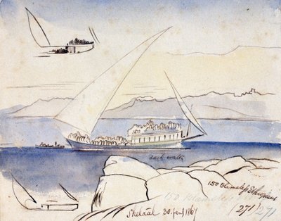 An Egyptian Dhow on the Nile, Near Shetaal by Edward Lear