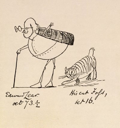 Edward Lear Aged 73 and a Half and His Cat Foss, Aged 16 by Edward Lear