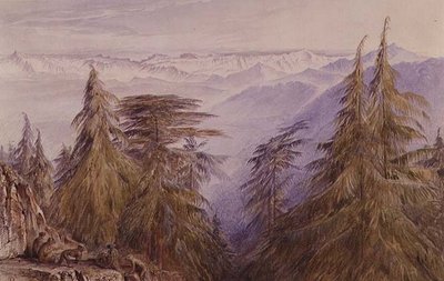 Monkeys on a Crag Near Simla, North India by Edward Lear