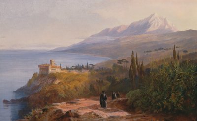 Mount Athos and the Monastery of Stavroniketes, 1857 by Edward Lear