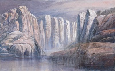 River pass, between barren rock cliffs by Edward Lear