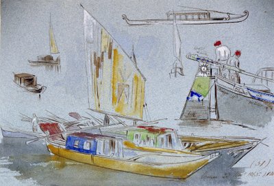 Studies of Venetian boats by Edward Lear