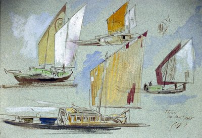Studies of Venetian boats, at full sail by Edward Lear