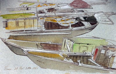 Studies of Venetian boats, moored by Edward Lear