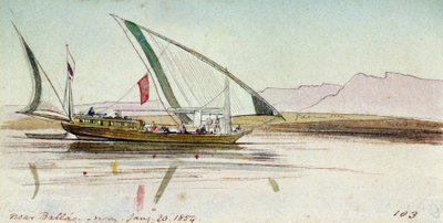 Study of Gyassi (Egyptian Boat) on the Nile Near Ballas by Edward Lear