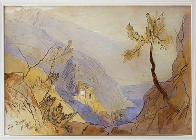 The Monastery of St. Dionysius, Mount Athos, 11th September 1856 by Edward Lear