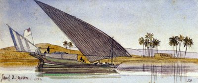 The Banks of the Nile, with a Large Gyassi Passing By by Edward Lear