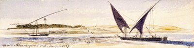 The Extent of the Nile and its Banks, with Two Traditional Egyptian Boats, including a Dahabeeya by Edward Lear