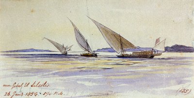 Three Traditional Egyptian Transport Ships, Sailing on the Nile, Near Gebel el-Silsila by Edward Lear