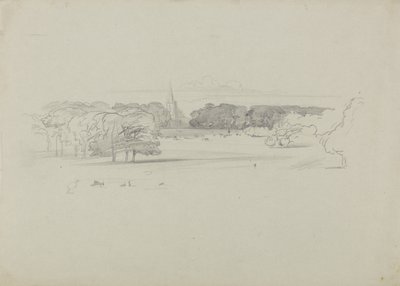 View Across a Meadow to a Church by Edward Lear
