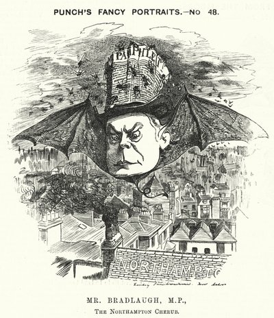 Punch cartoon: Charles Bradlaugh, English Liberal politician and atheist by Edward Linley (after) Sambourne