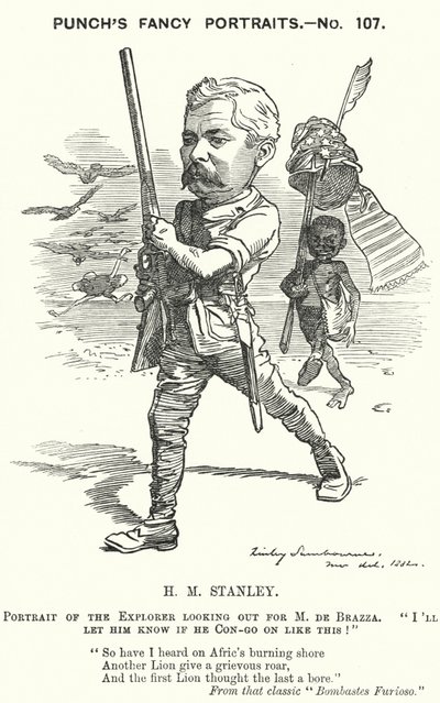 Punch cartoon: Henry Morton Stanley, Welsh journalist and explorer by Edward Linley (after) Sambourne