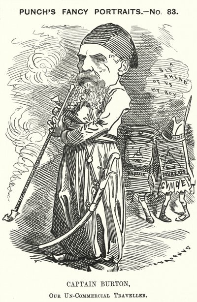 Punch Cartoon: Richard Burton, English Explorer, Geographer and Diplomat by Edward Linley (after) Sambourne
