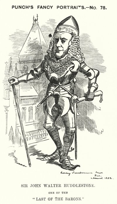 Punch cartoon: Sir John Walter Huddleston, English lawyer and judge by Edward Linley (after) Sambourne